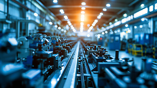 A factory with machinery and production equipment on the floor.