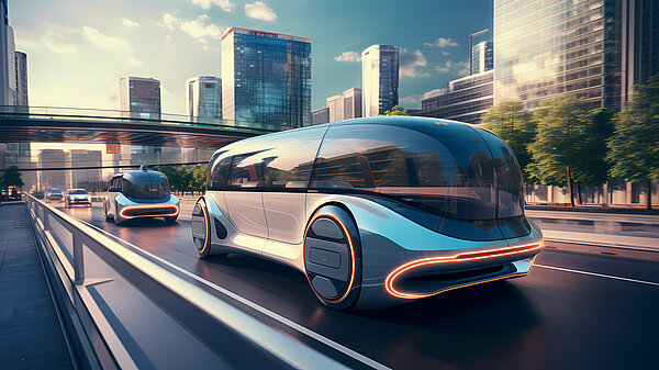 Futuristic looking vehicles on futuristic looking road.