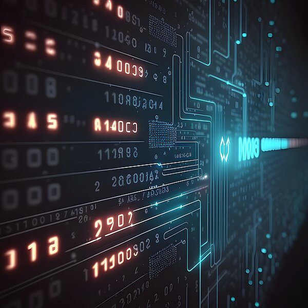 A computer screen displays the word "data" in clear lettering.