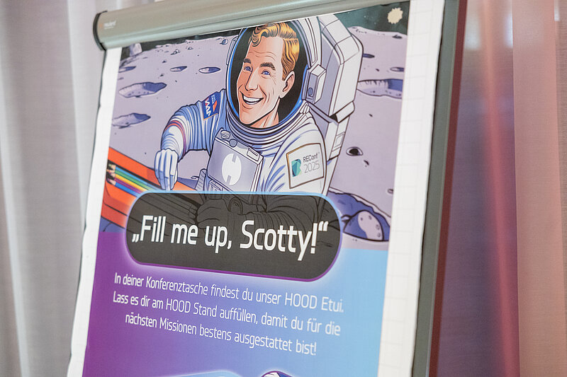 Scotty explores space, surrounded by planets and stars in a colourful, imaginative adventure.